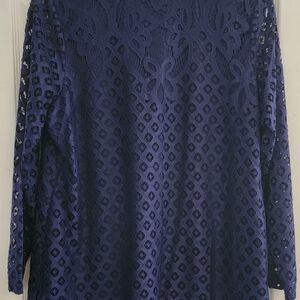 Isaac Mizrahi Navy Lace Blouse